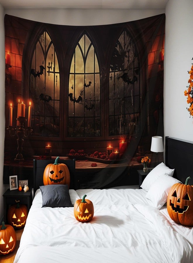 QGHOT Halloween Tapestry Wall Hanging Horror Castle Window Tapestry Gothic Spooky Backdrop Vampire Medieval Tapestries for Bedroom Living Room Dorm Wall Art Decor (104"x78.7") - Image 2